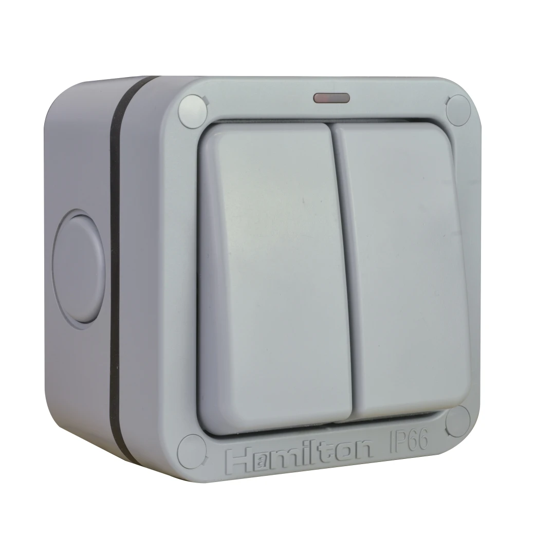 Verve HM5022 Grey IP66 2 Gang 20AX 2 Way Switch + Neon Grey