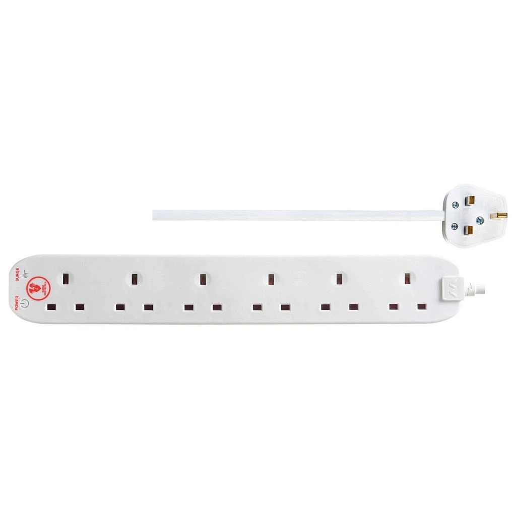 Masterplug 13A 2m 6 Gang Surge Protected Extension Lead - White SRG6210N-MP - Image 2