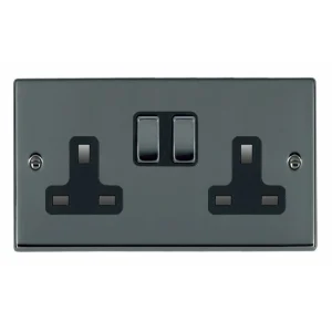 Socket 2 Gang Switched 13A 85 x 145mm Black Nickel/Black Nickel Black Insert