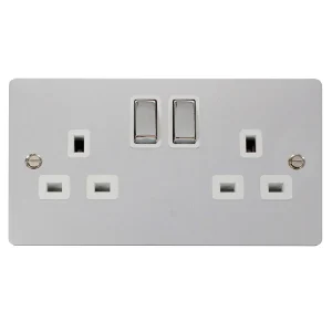 Socket 2 Gang DP Switched 13A Polished Chrome White Insert