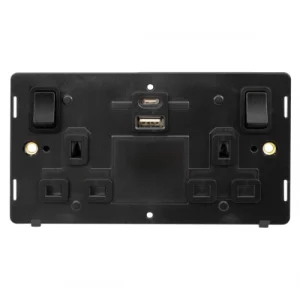 Matt Black 13A 2 Gang Switched Socket Outlet With Twin 2.1A USB Outlets Insert