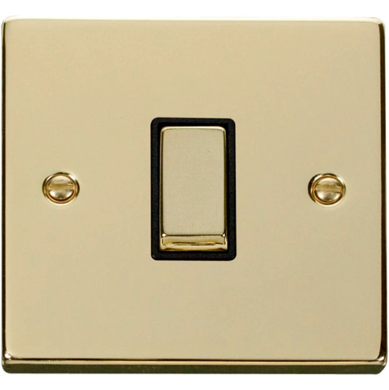 Victorian Polished Brass Black Insert 10AX Ingot 1 Gang 2 Way Plate Switch - Image 2