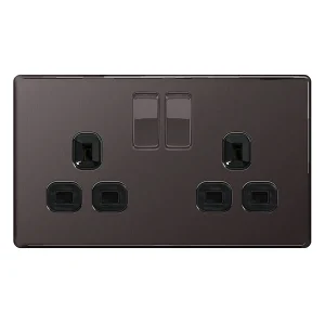 13A 2 Gang Black Insert Switched Socket Outlet