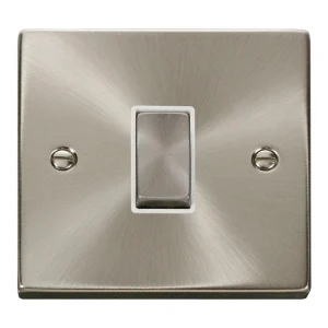 Plate Switch 1 Gang 2 Way White Insert Victorian 10A Satin Chrome