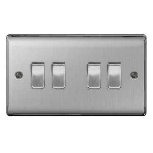 BG Nexus NBS44 Brushed Steel Plate Switch 4 Gang 2 Way 10AX