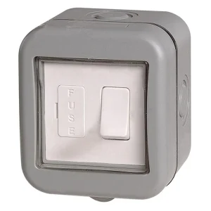 Splashproof Switched Fused Spur 13A IP55 Grey/Clear
