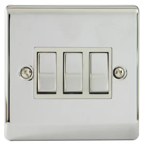 Designa 22S532 Plate Switch - 3 Gang 2 Way 10AX Polish Chrome with White Insert