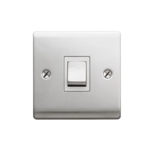 Designa 23S513 Plate Switch 1 Gang Intermediate 10AX - Satin Steel with White Insert