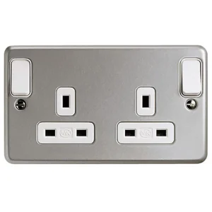 Socket 2 Gang Switched Double Pole Dual Earth 13A Aluminium Outboard Rocker