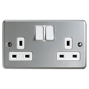 Socket 2 Gang Switched Double Pole Surface 13A Aluminium Without Box