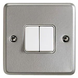 Plate Switch 2 Gang 2 Way Single Pole 10A Aluminium Surface
