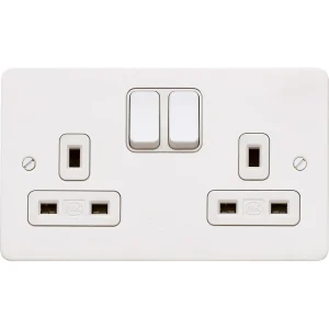 MK Socket 2 Gang Switched Double Pole Dual Earth 13A White White Inserts