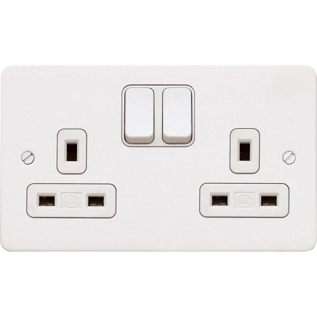 MK Socket 2 Gang Switched Double Pole Dual Earth 13A White White Inserts - Image 2
