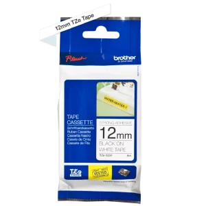 Tape Labelling TZe Strong Adhesive 12mm x 8m Black On White