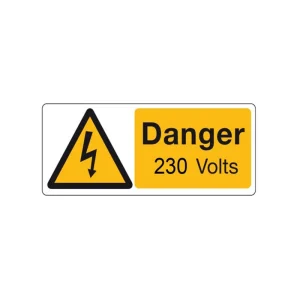 SES VTLF2YB Danger 230 Volts Self-Adhesive Flexible Vinyl Warning Label 80 x 35mm Black/Yellow