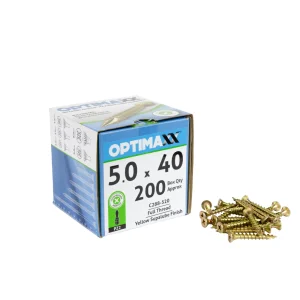 Optimaxx C288-520 Pz Countersunk Wood Screws 5 x 40mm Zinc & Yellow - 200 Pack