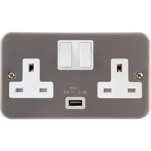 Socket 2 Gang Switched 2.1A USB Outlet 13A Metal Clad
