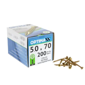 Optimaxx C288-535 Pz Countersunk Wood Screws 5 x 70mm Zinc & Yellow - 200 Pack