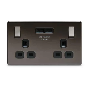 13A 1 Gang + 2 x USB (2.1A) Black Insert Switched Socket