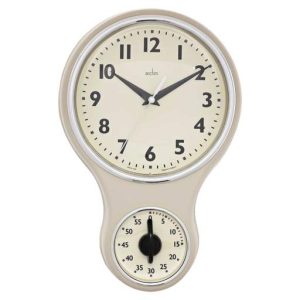 Acctim Kitchen Time Retro Wall Clock with Timer Cream