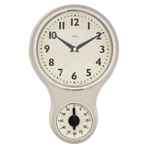 Acctim Kitchen Time Retro Wall Clock with Timer Cream