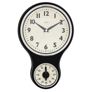 Acctim Kitchen Time Retro Wall Clock with Timer Black