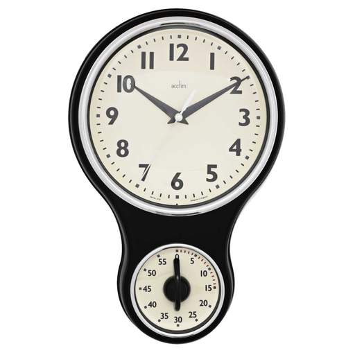 Acctim Kitchen Time Retro Wall Clock with Timer Black