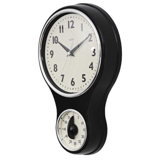 Acctim Kitchen Time Retro Wall Clock with Timer Black - Image 3