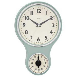 Acctim Kitchen Time Retro Wall Clock with Timer Sage