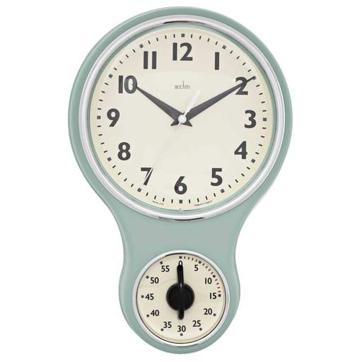 Acctim Kitchen Time Retro Wall Clock with Timer Sage