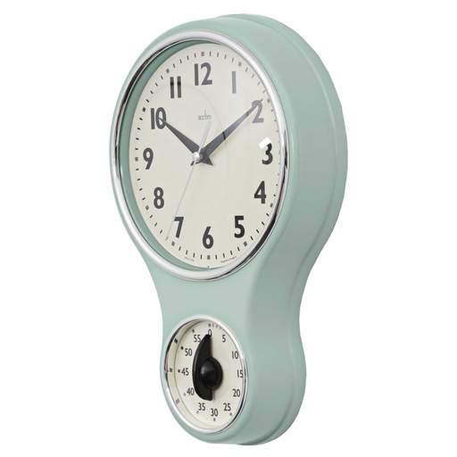 Acctim Kitchen Time Retro Wall Clock with Timer Sage - Image 3