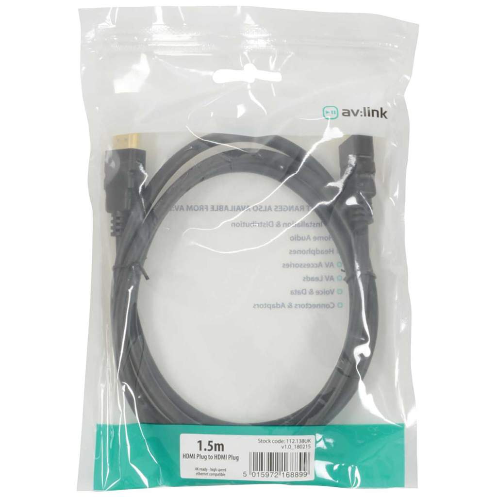 AV:Link 1.5m High Speed HDMI Lead Ethernet - Image 2
