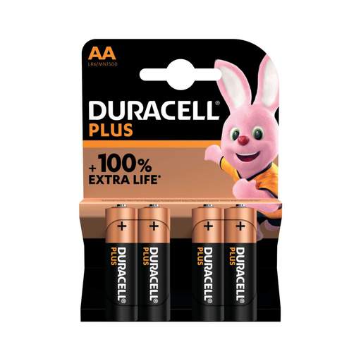 Duracell 1.5V AA MN8702 Plus Power 100% Extra Life (Pack of 4)
