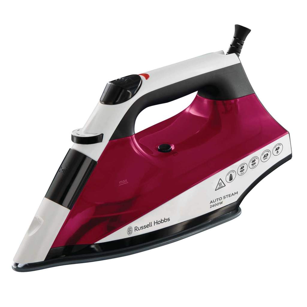 Russell Hobbs 2400W Auto Steam Non Stick Soleplate Iron White/Pink - Image 3