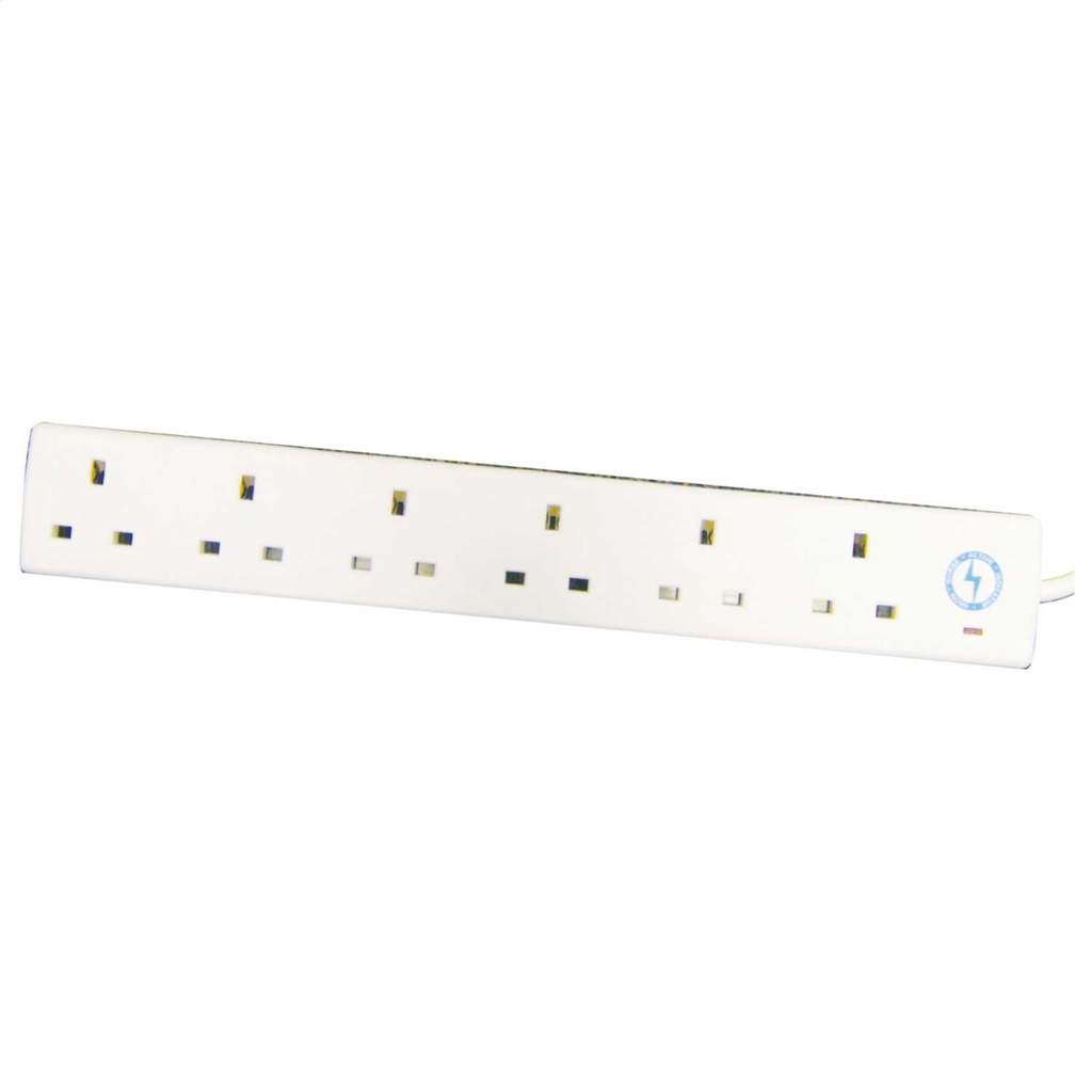 Pro Elec 2m 6 Gang Surge Protected Extension Lead White with Neon Indicator - Image 2