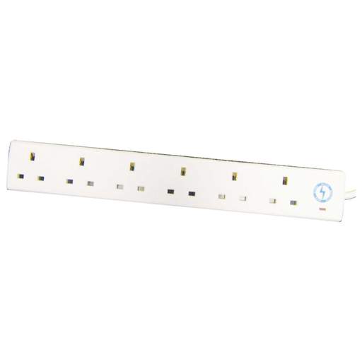 Pro Elec 2m 6 Gang Surge Protected Extension Lead White with Neon Indicator