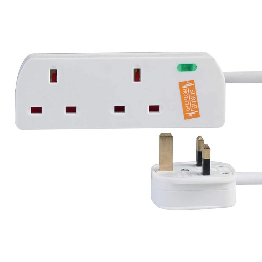 Pro Elec 13A 5m 2 Gang Surge Protected Extension Lead White - Image 2