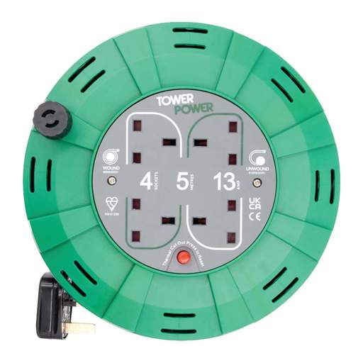 Tower 13A 5M 4 Gang Cassette Extension Reel