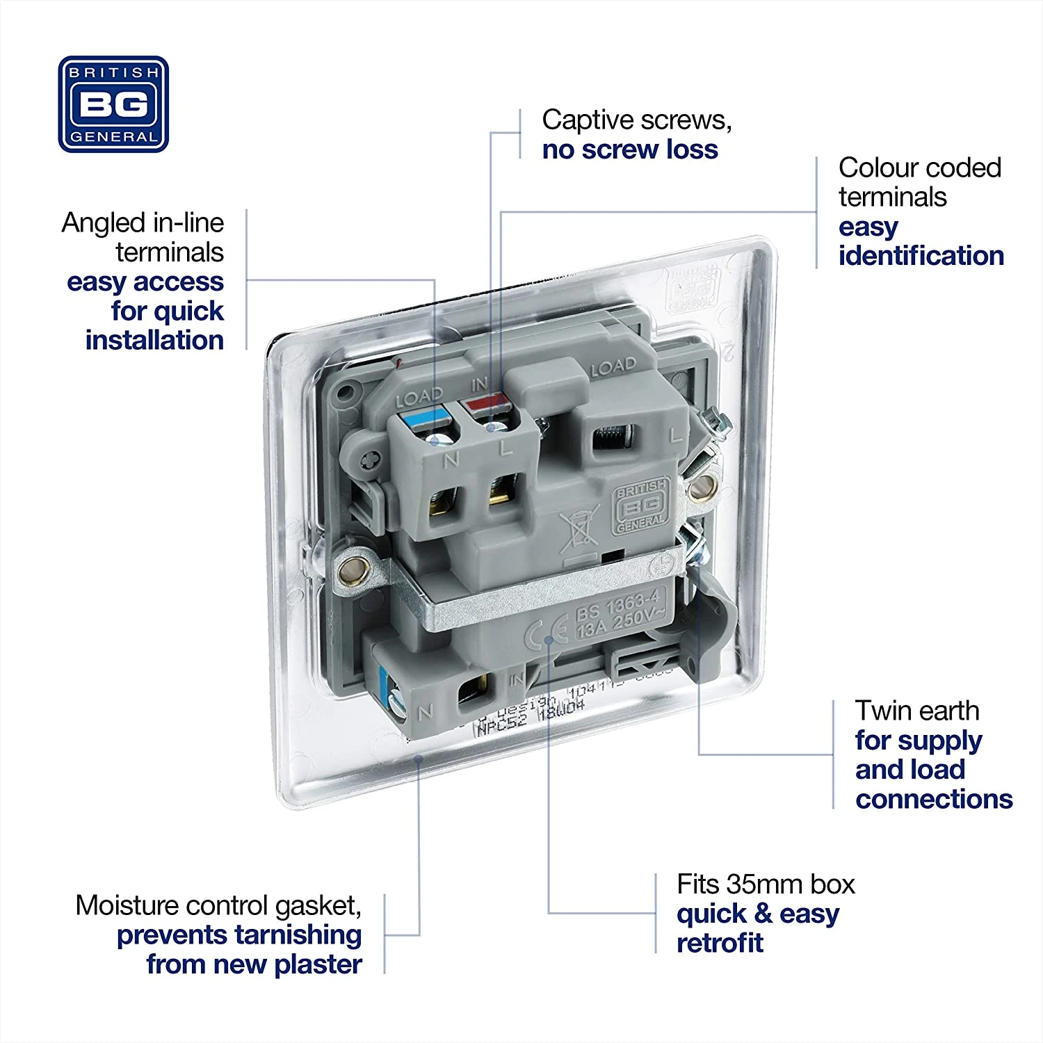 Polished Chrome 13A Fused Spur Connection Unit Switched With Power Indicator - Image 4