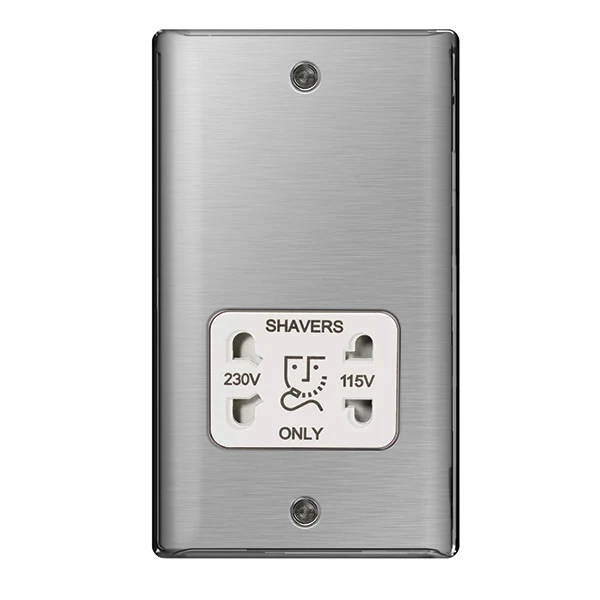 BG Nexus NBS20W Brushed Steel Shaver Socket 115/230V (White Insert) - Image 3