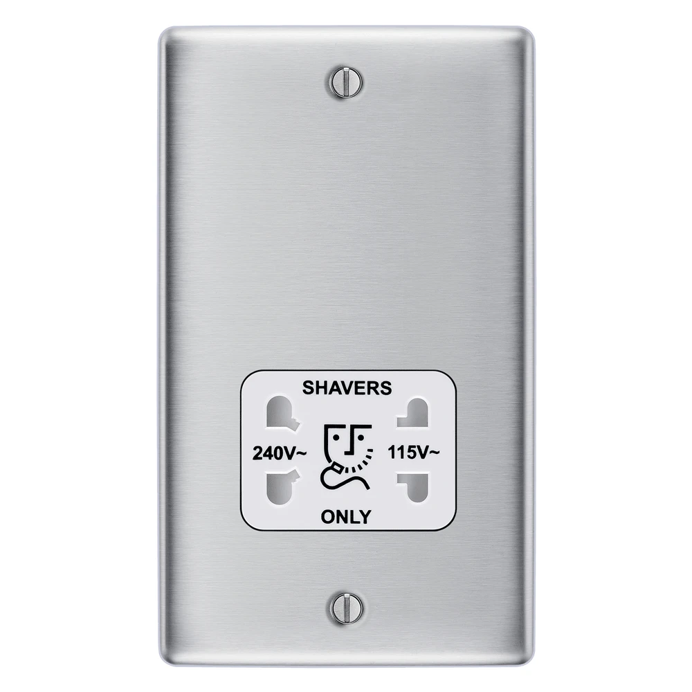BG Nexus NBS20W Brushed Steel Shaver Socket 115/230V (White Insert) - Image 4