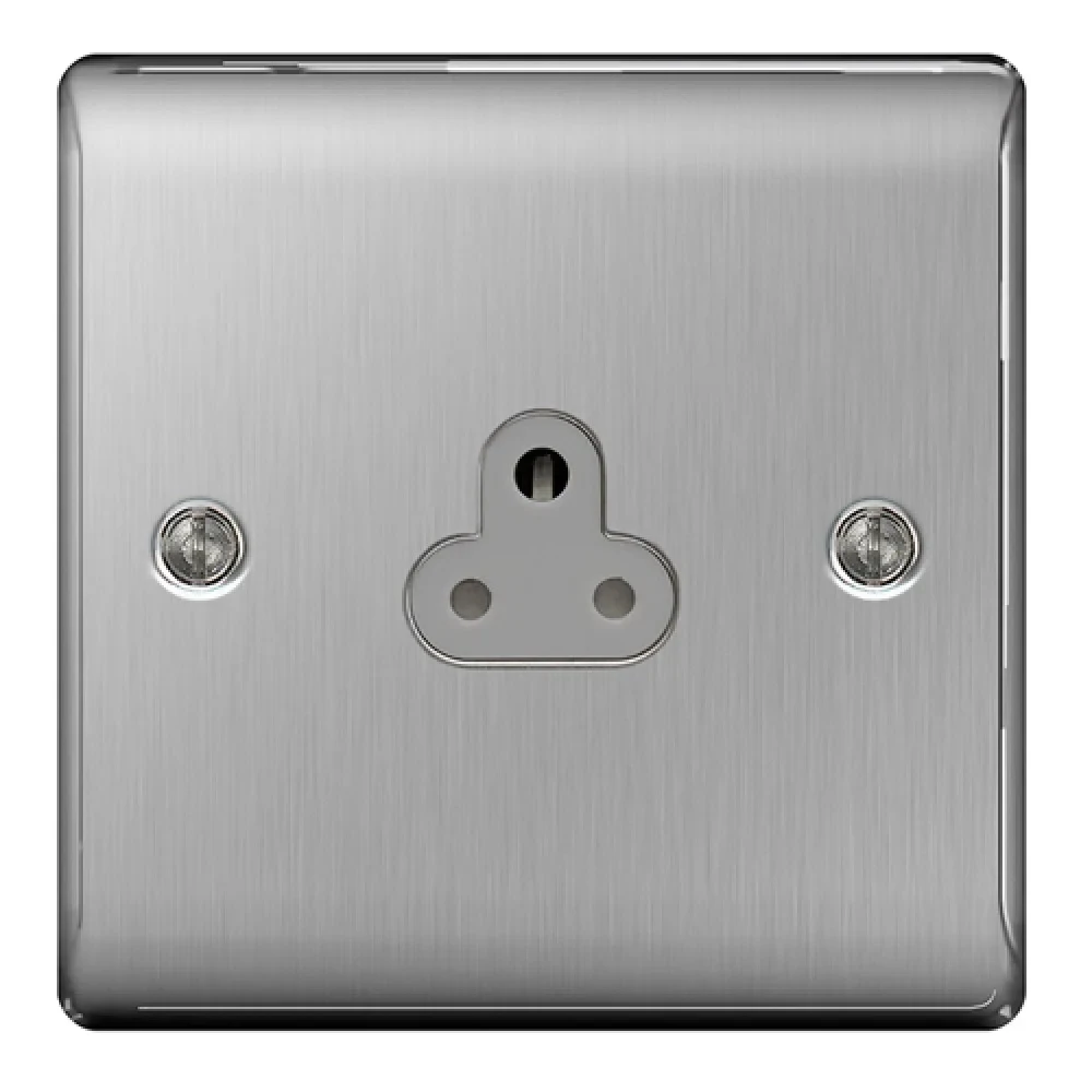 BG Nexus NBS28G Unswitched Socket Brushed Steel Round Pin 2A (Grey Insert) - Image 3