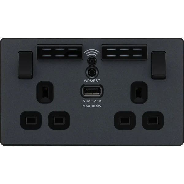 BG Evolve PCDMG22UWRB 2 Gang Switched WIFI Extender Socket + USB Matt Grey - Image 3