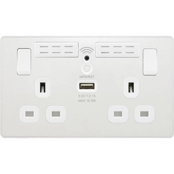 BG Evolve PCDCL22UWRW 2 Gang Switched WIFI Extender Socket + USB Pearlescent White - Image 3