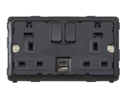 Black Socket Dimensions 2 Gang Double Pole Stainless Steel 2 Port USB Charger A+C 3A/5V - Image 3