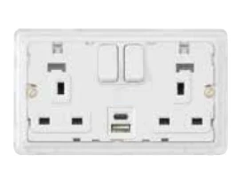 White Socket Dimensions 2 Gang Double Pole Stainless Steel 2 Port USB Charger A+C 3A/5V - Image 3