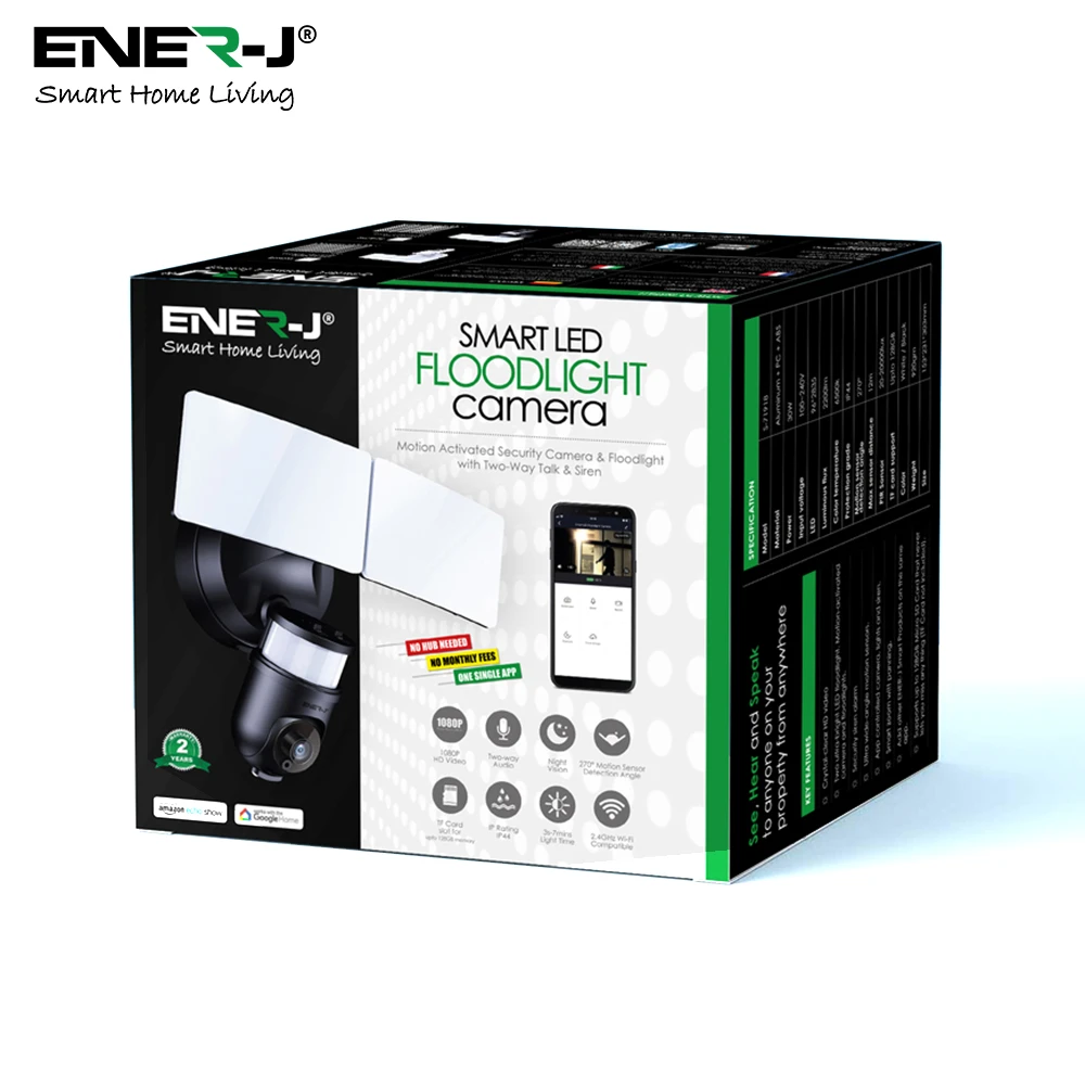 Ener-j SHA5294 Wifi Outdoor Security Floodlight CW IP Camera Black - Image 4