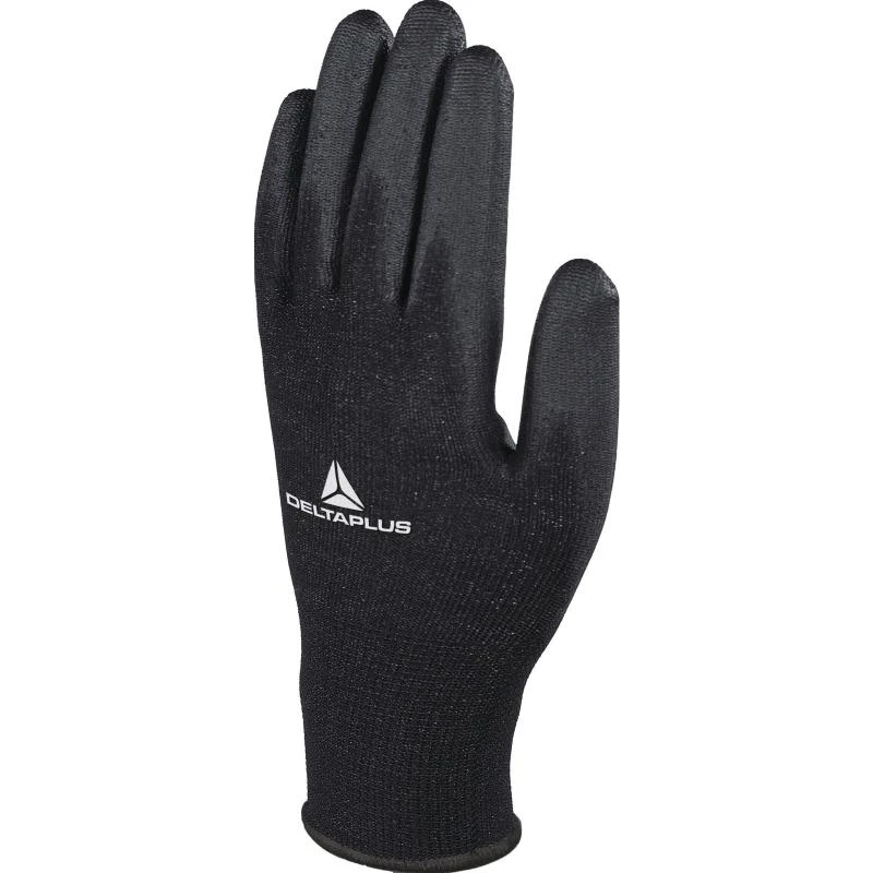 Delta Plus VE702 Black Polyester Knitted Glove / Pu Palm Size 7 - Image 3