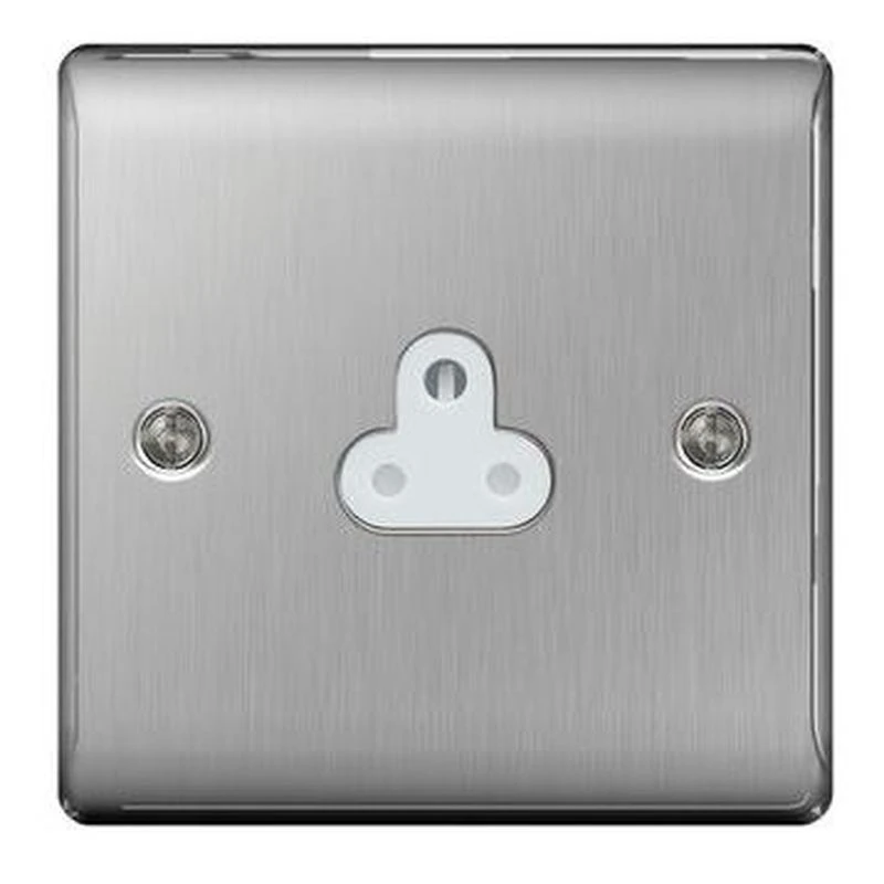 BG Nexus NBS28W Brushed Steel Unswitched Socket Round Pin 2A (White Insert) - Image 4
