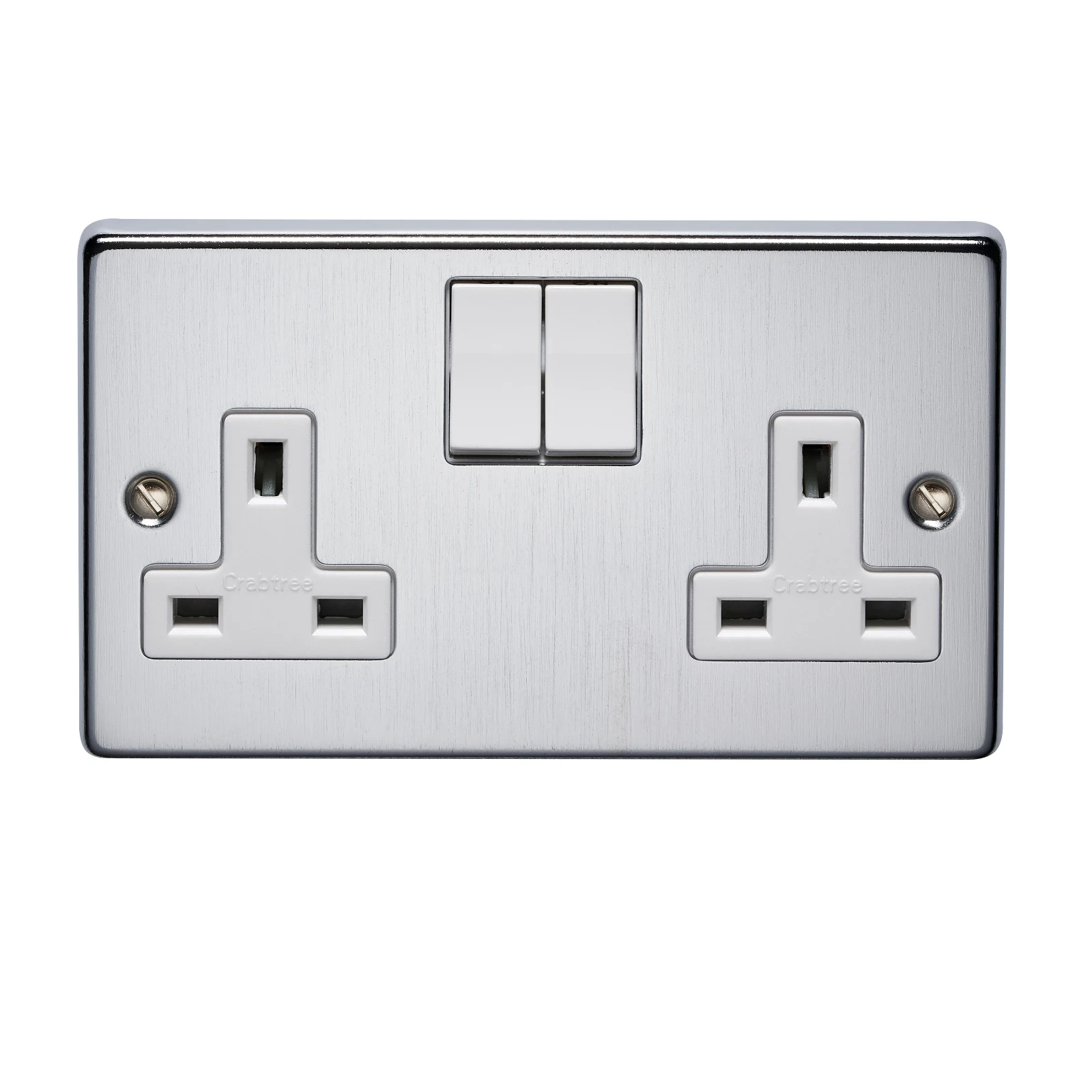 13A 2 Gang Single Pole Switched Socket Satin Chrome Finish - Image 3